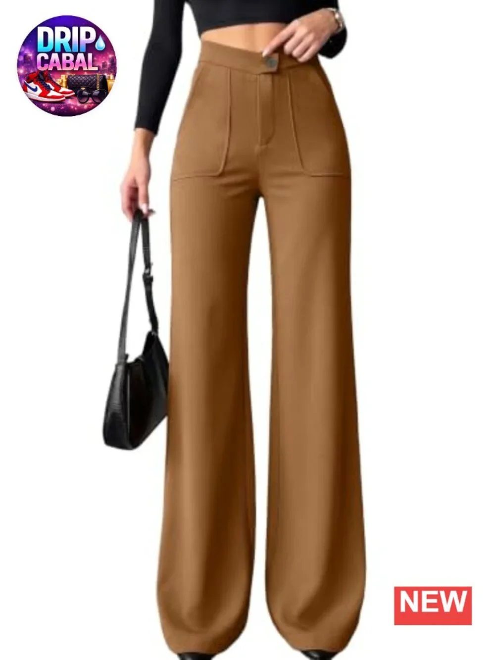 High Waisted Wide Leg Stretch Work Trousers with Pockets